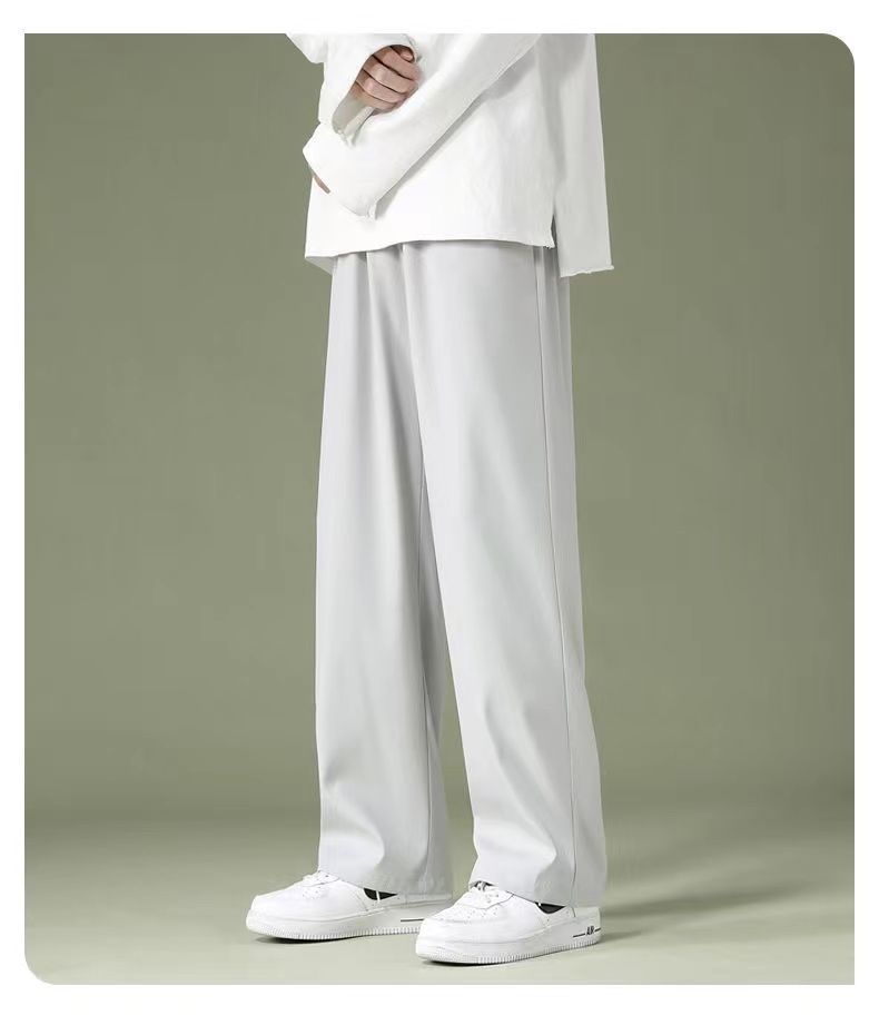 Summer Thin Pants Men Straight Pants Boys Trendy Versatile Loose Cropped Pants Students Summer Wide-Leg Casual Pants