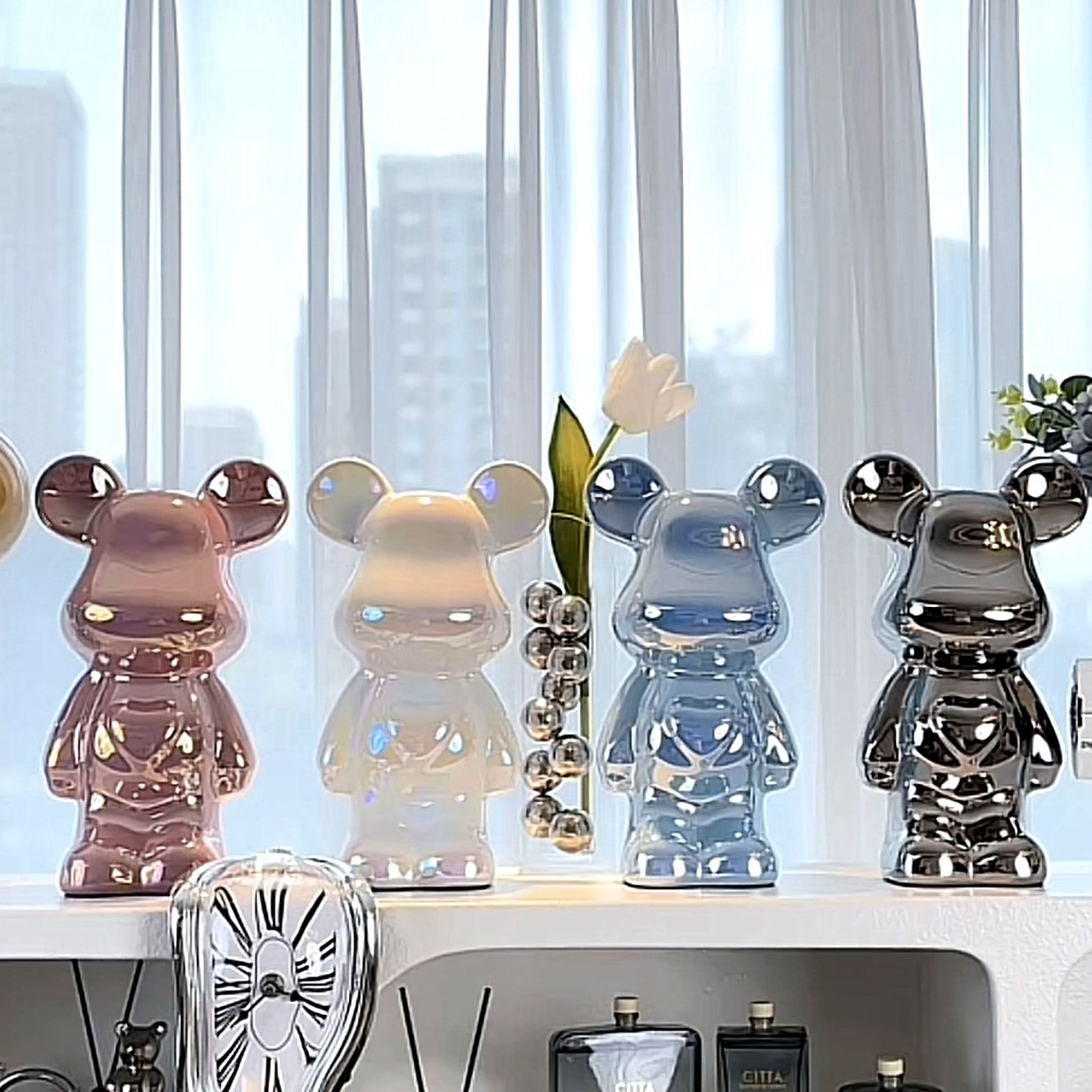 Chinese Style Violent Bear Ornament High-end Ceramic Living Room Entrance TV Cabinet Wine Cabinet Money Box Home Decoration Gift
