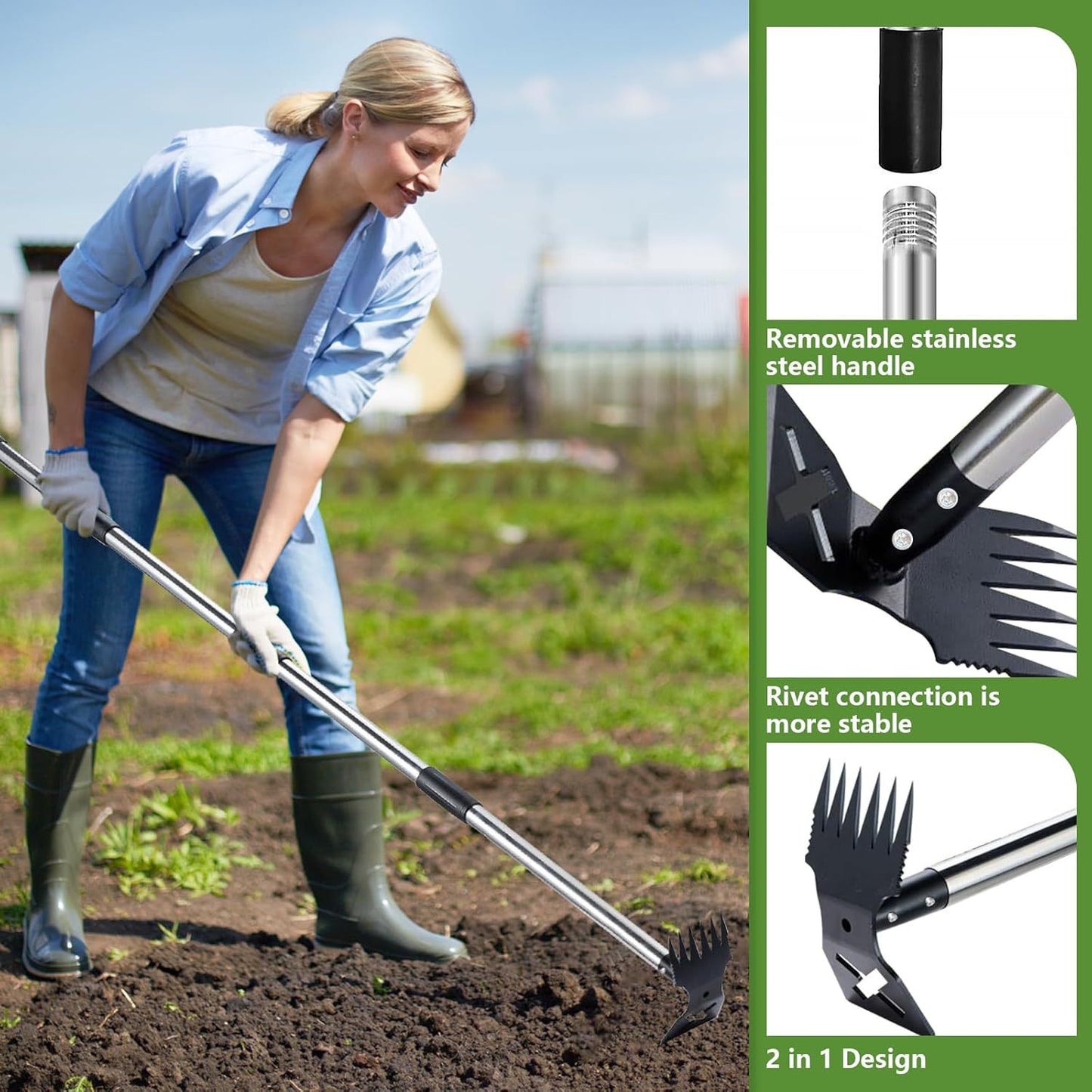 Multifunctional Hoe and Weeding Shovel Dual-purpose Tool Farmland Soil Loosening and Weeding Tool Garden Tools for Ditching and Raised Beds