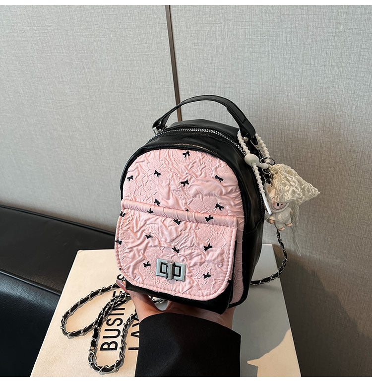 Foreign Trade Color-Block Niche Women's Backpack2025Spring and Summer New Mini Versatile Chain Super Popular Double Shoulder Small Bag