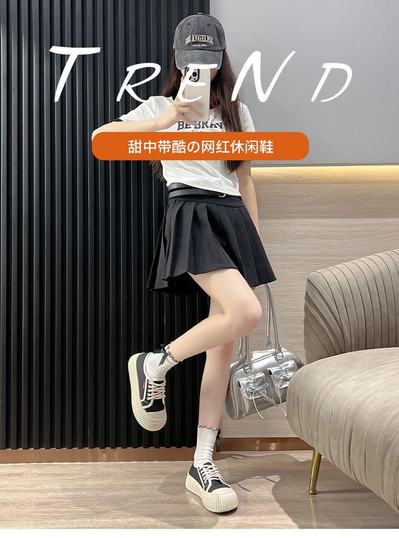 Summer New Trendy Women's Shoes Korean Style Canvas Shoes Thick Sole Loafers Fashion ins White Sneakers Platform Shoes Soft Sole