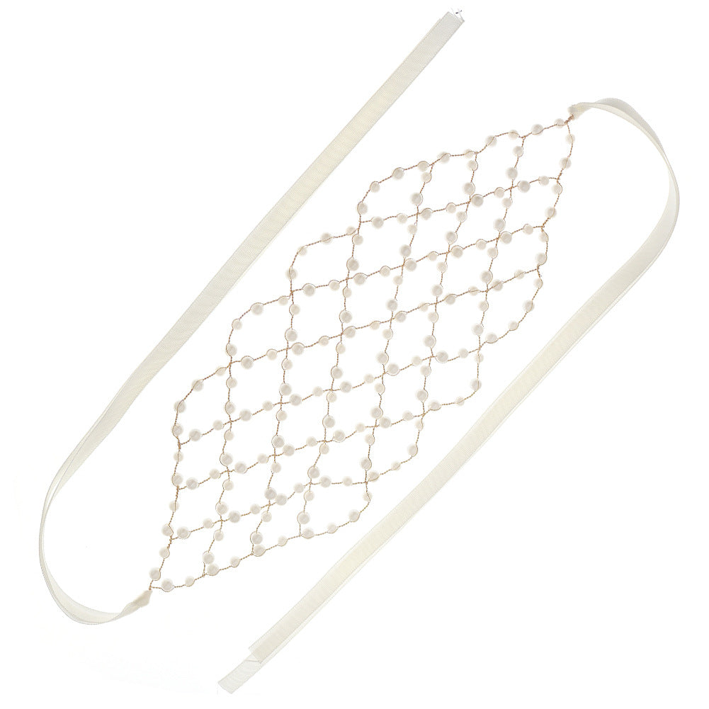 European and American Bride Accessories Wedding Dress Hairband Handmade Pearl Mesh Hair Press Headpiece Exotic Style Accessories Headband