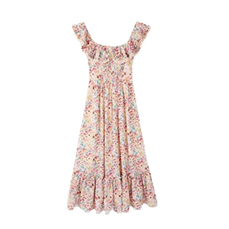 Floral Square Neck Slim Fit Women's Dress for Beach Vacation Casual Long Dress