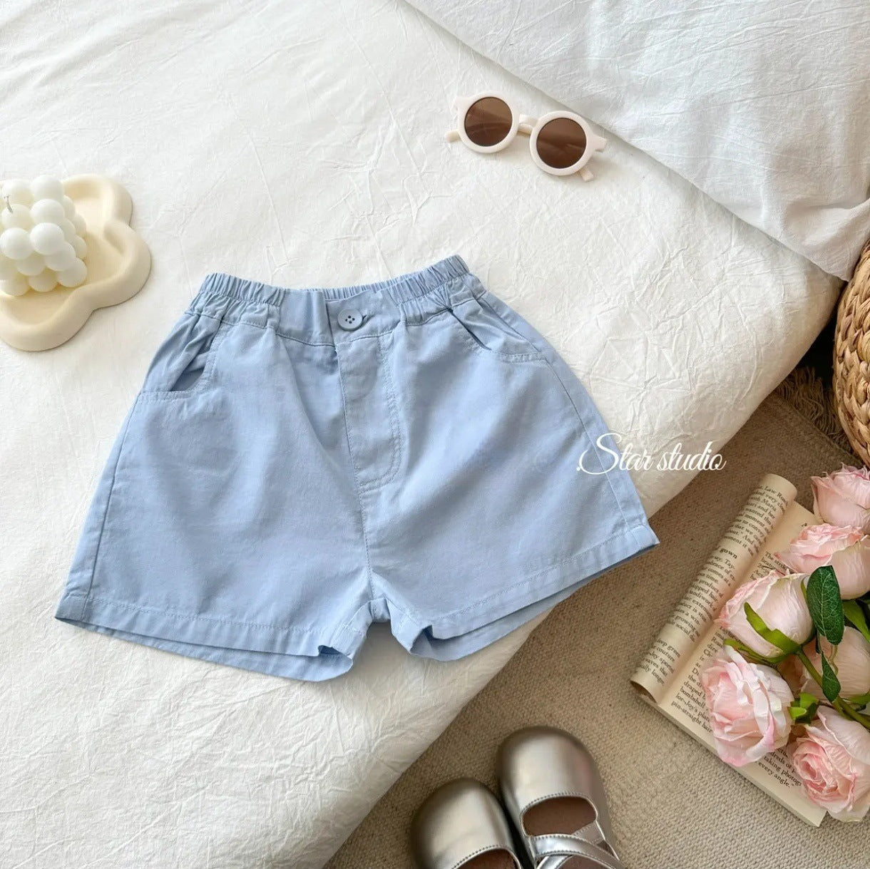 【Little Salted Lemon Seven】Summer New Korean Style Girls' Casual Cute Children's Shorts Baby Solid Color Five-Point Shorts Trendy