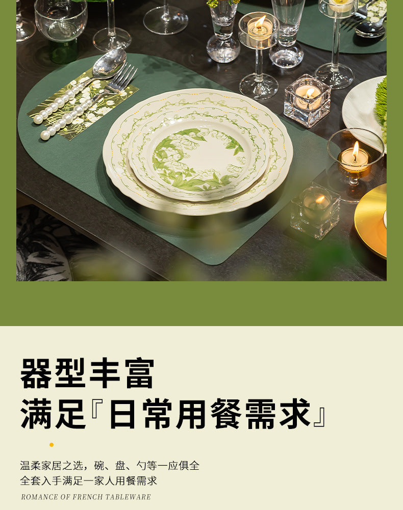 Lily of the Valley Bowl and Plate Set Household Ceramic Tableware Set Pastoral Style High-Value Underglaze Color Vegetable Plate Soup Plate Bowl and Chopsticks