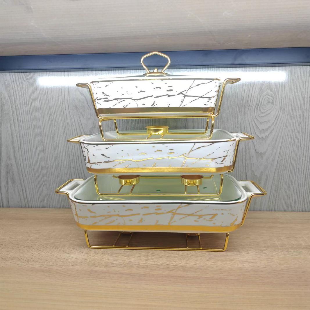 Nordic Rectangular Double Ear Ceramic Pot Baking Pan Luxury Hotel Tableware Candle Heating Creative Household Dry Pot Soup Pot