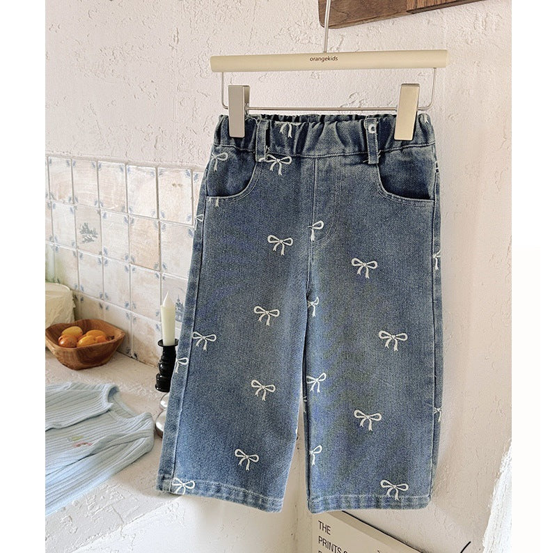 Girls' Jeans2025New Spring and Autumn Children's Korean Style Fashionable Pants Baby Casual Straight Long Pants Trendy