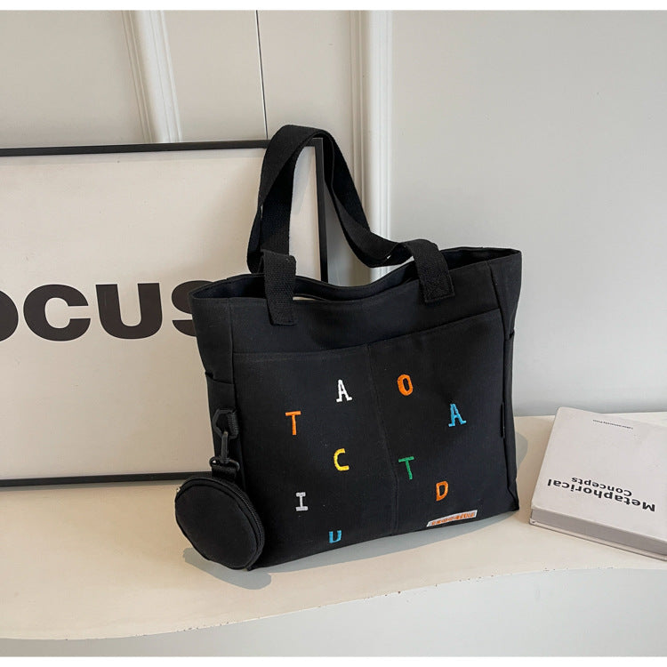 Large Capacity Canvas Bag Women2024New Commuter Tote Bag for Women ins College Student Class Shoulder Tote Bag