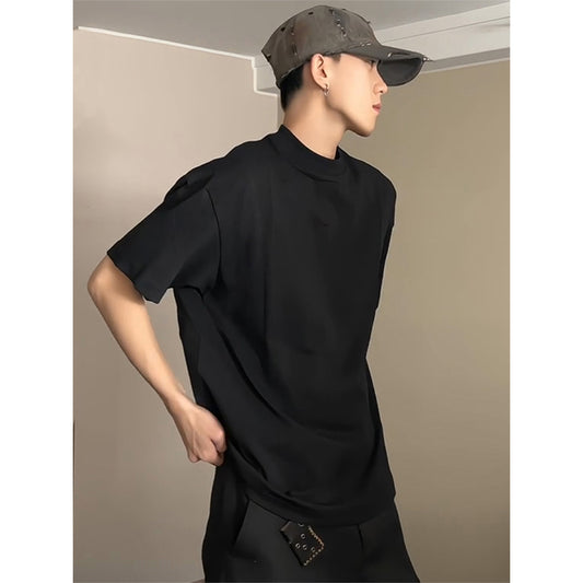 cleanfit Black Cotton Short Sleeve t Men's Summer American Style High-End Small Collar Regular Shoulder Inner Wear Half Sleeve Shirt