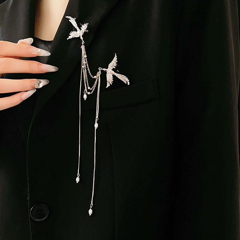 New Chinese Style Phoenix Pearl Tassel Brooch Chinese Style New Fashion Brooch Niche Versatile Exquisite Pin Accessory