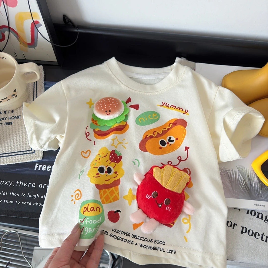3D Doll Children's Short Sleeve T Summer T-shirt2025New Loose Korean Style Cartoon Top Fashionable Base Shirt Trendy T