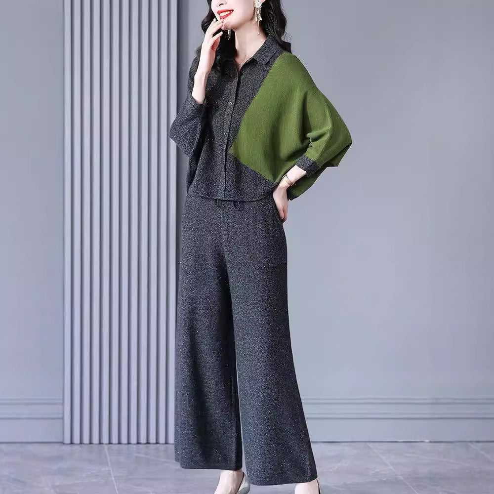 200High-end Knitted Two-piece Set for Women2025Spring New Plus Size Elegant Wide-Leg Pants Sweater Set