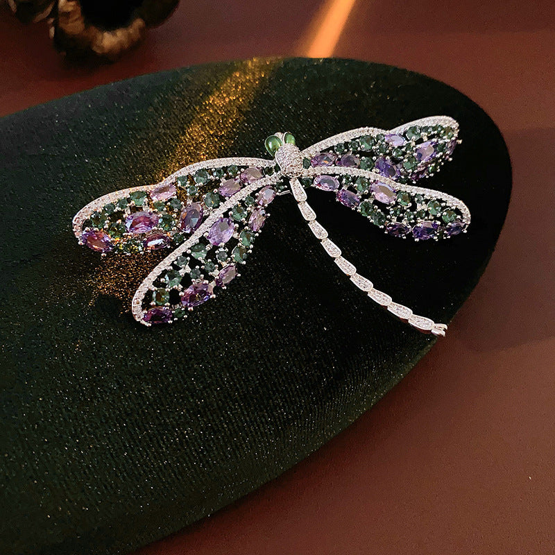 Green Zircon Hollow Dragonfly Brooch Light Luxury High-end Sense Elegant Brooch Fashion Unique Design Sense Accessories Wholesale
