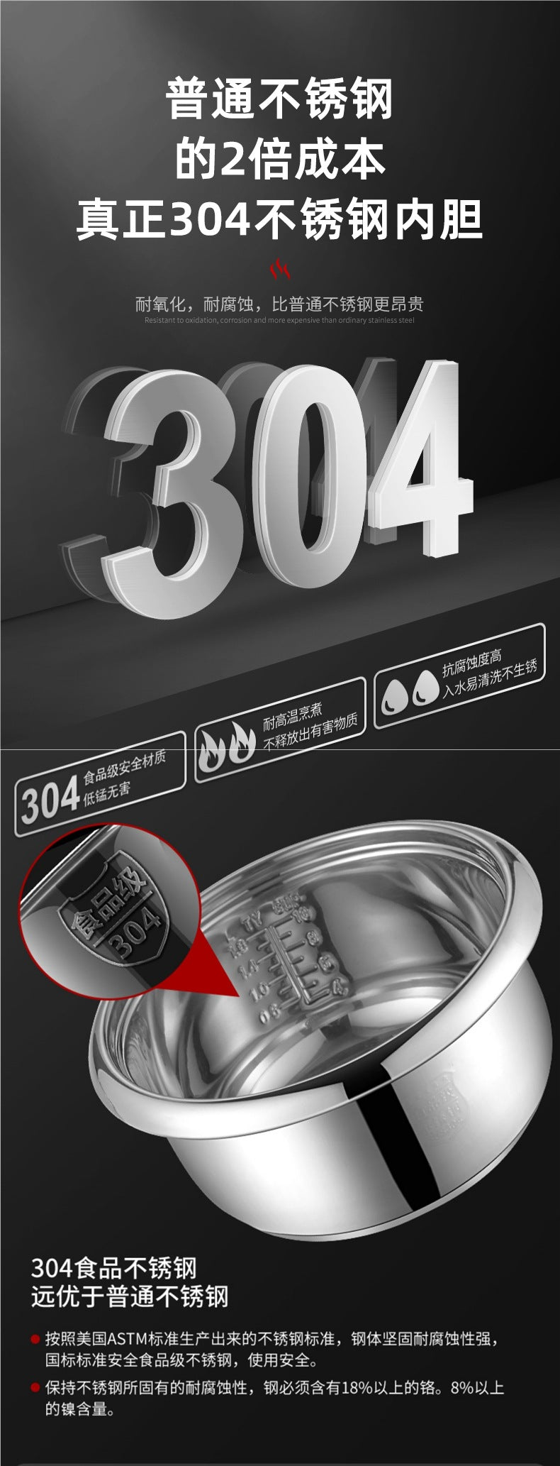 316Stainless Steel Old-fashioned Rice Cooker Household Small Steaming and Cooking1-2-3-4-6People5L Porridge and Soup Cooker