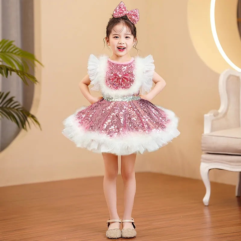 Children's Performance Costume Puffy Skirt for Girls New Sequin Tulle Skirt Kindergarten Dance Princess Dress Performance Costume for Girls