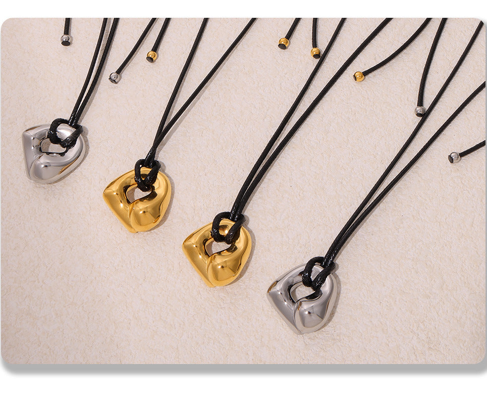 Mili Jewelry New Adjustable Leather Cord Necklace for Women Heavy Craft Curved Design Titanium Steel PVD Plating18k Genuine Gold In Stock