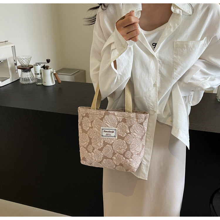 South Korea ins Unique Canvas Bag2024New Fashion Commuting Tote Bag Female College Student Class Shoulder Bag
