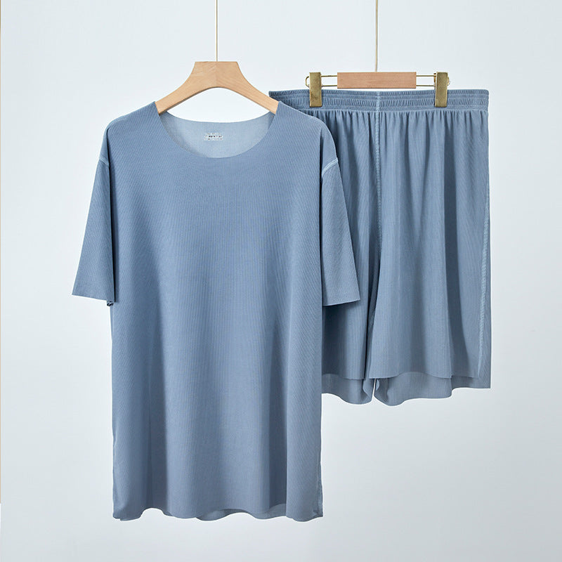 Couple Pajamas Women's Round Neck Short Sleeve Pajama Set Summer Shorts Men's Thin Seamless Ice Silk Homewear Wholesale