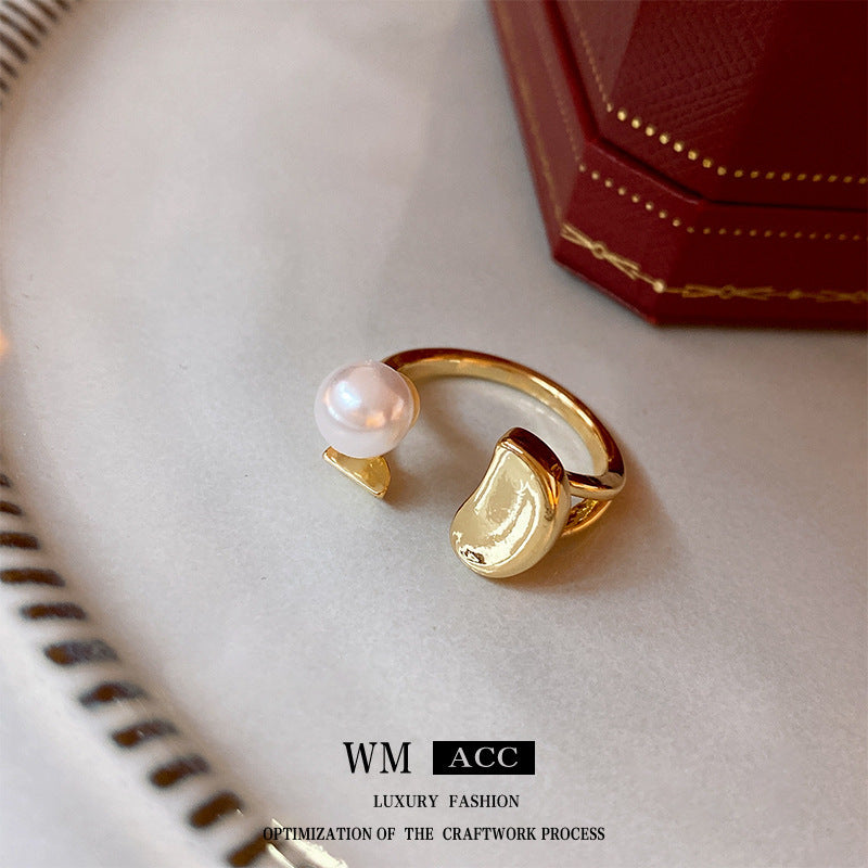 Real Gold Plated Baroque Pearl Tulip Flower Open Ring Korean Fresh Sweet Forest Style Light Luxury Jewelry