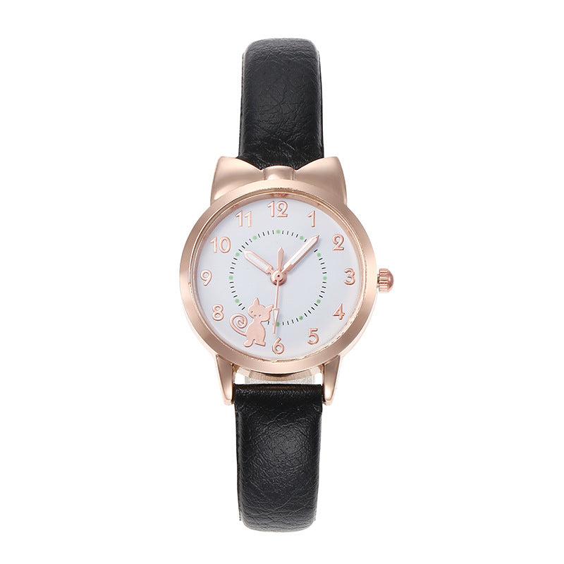 Cross-Border Hot-Selling Children's Watch for Girls with Cute Bowknot, Digital Kitten Design, Student Watch, In Stock for Wholesale