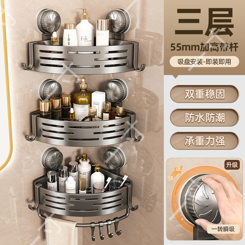 Suction Cup Triangle Basket Storage Rack Bathroom Toilet Wall-Mounted Organizer Rack Washroom Sink Corner No-Drill Organizer