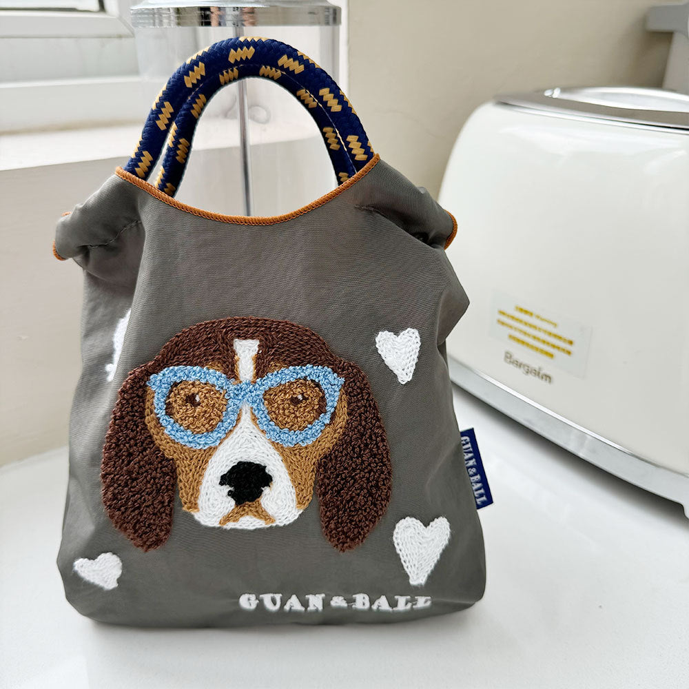 Japanese Style BallChain Same Style Eco-Friendly Embroidered Shopping Bag Nylon Fabric Floral Handheld Niche Fashion Shopping Bag