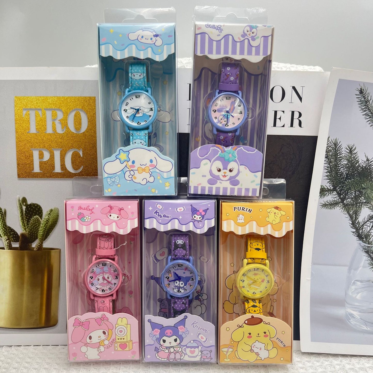 Sanrio Electronic Children's Watch My Melody Kuromi Cinnamoroll Strap Printed Gift Box Watch Accessories