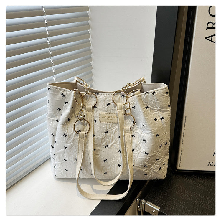 2025Trendy Fashion Bowknot Pleated Large Capacity New Casual Simple Commuter Single Shoulder Crossbody Underarm Bag for Women
