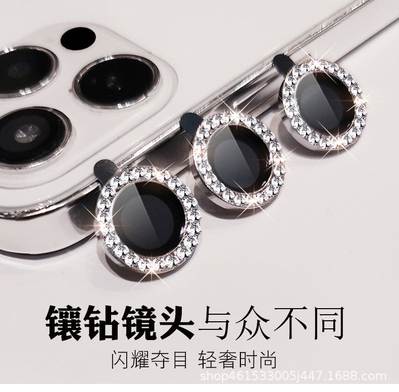 Suitable for Mobile Phone Flash Diamond Film Apple17Promax Diamond-encrusted Eagle Eye Lens Film Camera Rhinestone Metal Protective Ring