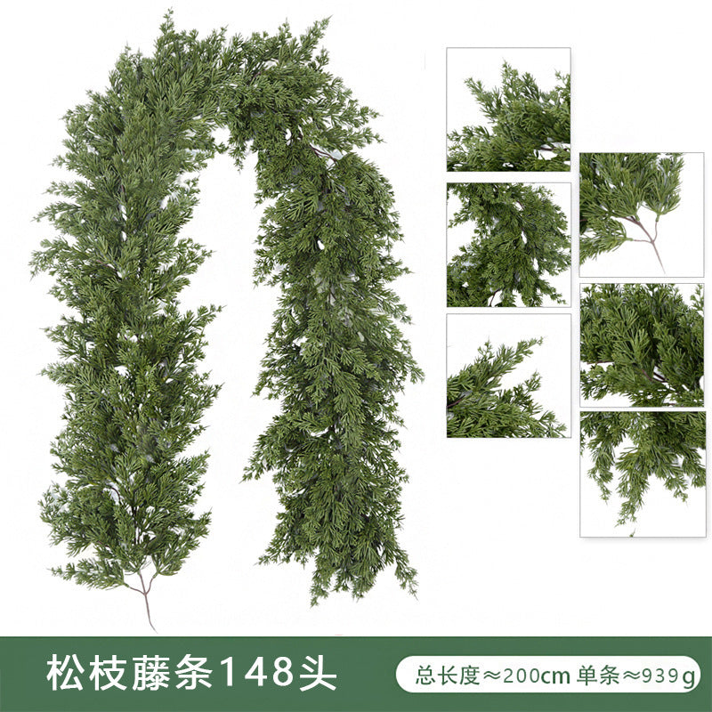 Artificial Pine and Cypress Wreath PE Encrypted Christmas Vine Artificial Christmas Tree Vine Leaves Pine Needles Door Hanging Christmas Decorations