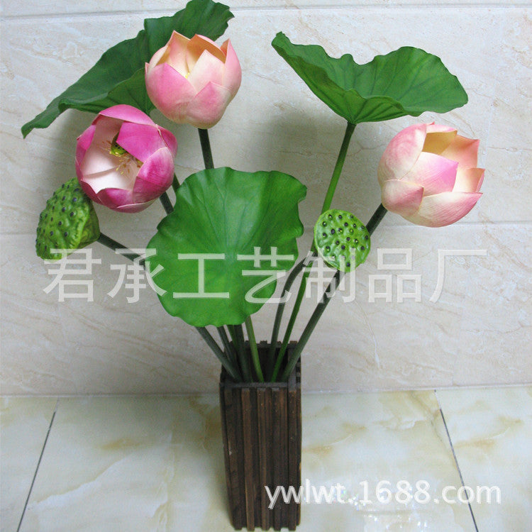 PU Lotus Leaf with Stem Artificial Lotus Leaf Lotus Bud Lotus Pod Chinese Countryside Style Buddhist Hall Decorative Flower Directly from Manufacturer