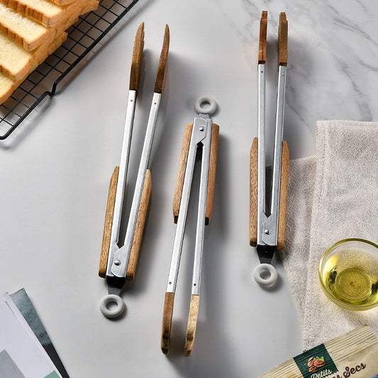 New Cross-Border Acacia Wood Food Clip Food Clip Cat Paw Palm Clip Stainless Steel BBQ Barbecue Tongs Steak Tongs