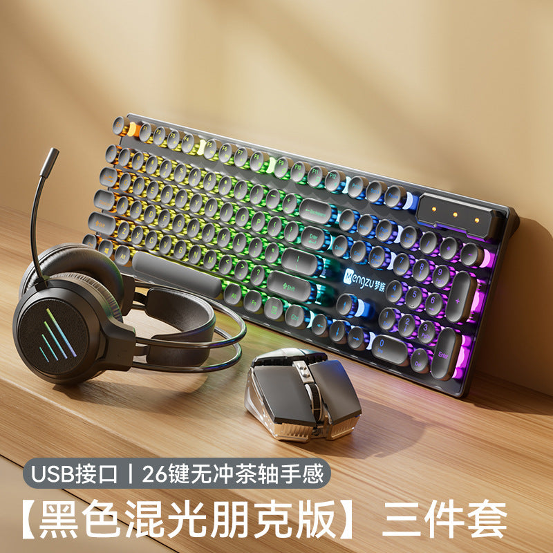 Vintage Punk Keyboard Desktop Computer Universal Mechanical Keyboard Mouse Set Office Special Silent Wired