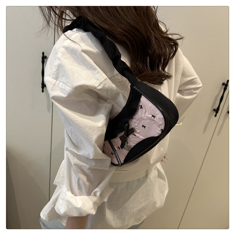 Super Popular Crossbody Bag for Women2025New Plaid Fabric Bag Wrinkled Color-Block Shoulder Bag Popular Commuter Small Square Bag