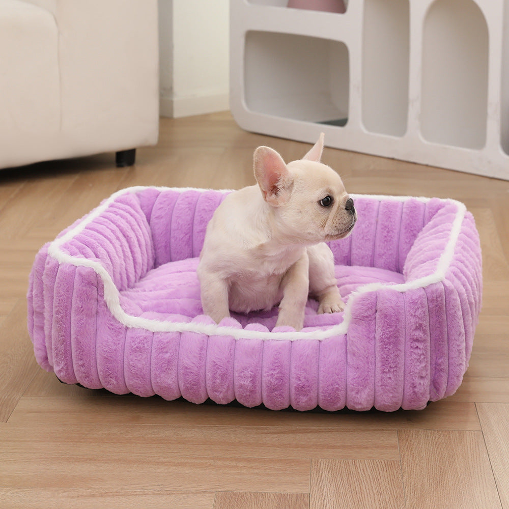 New Cross-Border Cat and Dog Bed All-Season Thickened Straight Strip Square Bed Rabbit Plush Soft Comfortable Pet Bed Depth