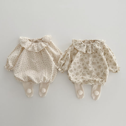 Children's Autumn Outfit Korean Style Baby Floral Romper Set2025Autumn New Baby One-Piece Outfit