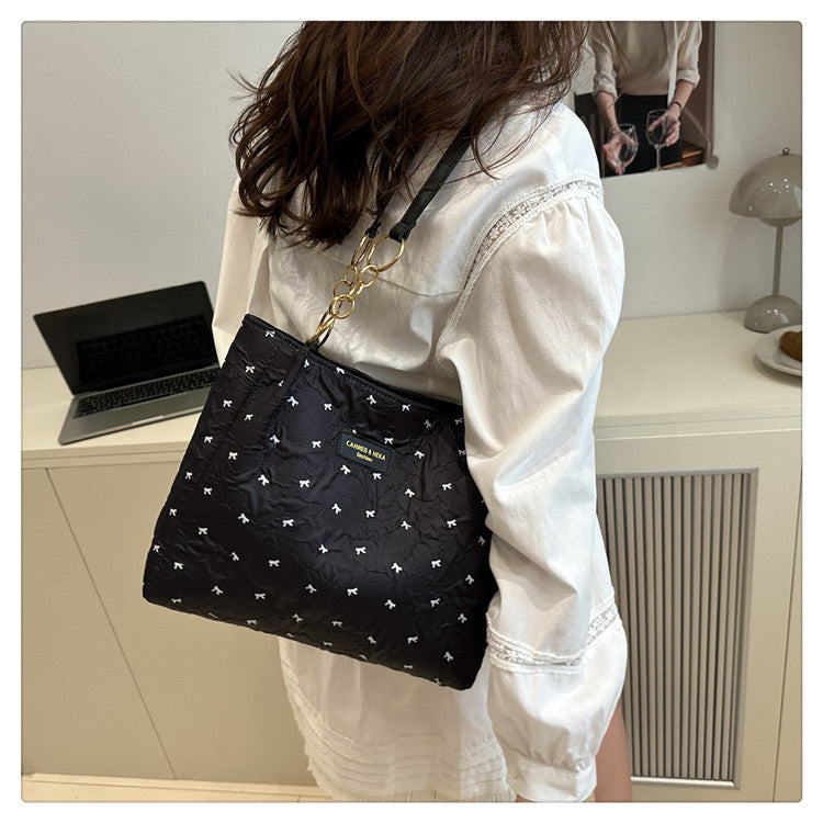 2025Trendy Fashion Bowknot Pleated Large Capacity New Casual Simple Commuter Single Shoulder Crossbody Underarm Bag for Women