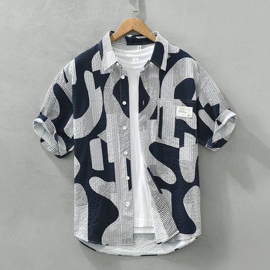 Summer Fashion Personality Print Casual Short Sleeve Shirt Men Japanese Trend Breathable Thin Large Size Shirt Jacket