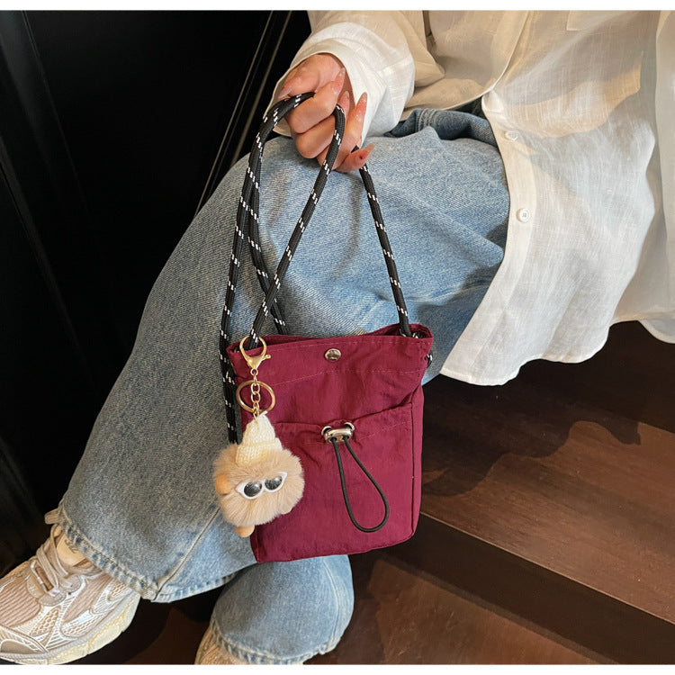 Internet celebrity ins Single Shoulder Crossbody Drawstring Small Bag2025Niche Fashion Lightweight mini Women's Nylon Phone Bag