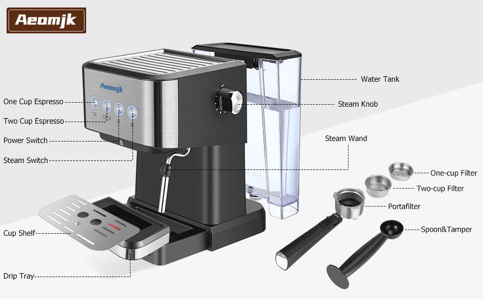 Cross-Border coffee machine Italian Semi-Automatic Coffee Machine Espresso High-Pressure Extraction Milk Frother Coffee Machine