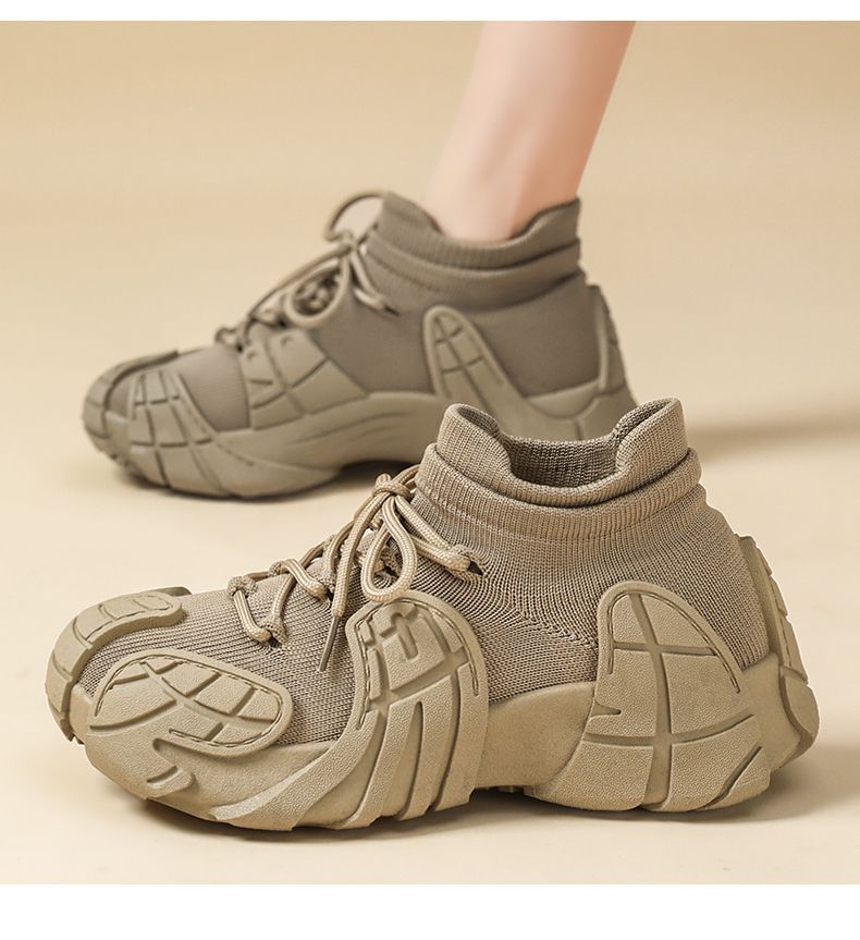 Women's Shoes Spring and Autumn Thick-Soled Dad Shoes Breathable Flyknit Sock Sneakers Women's Octopus Casual Shoes Height-Increasing Shoes