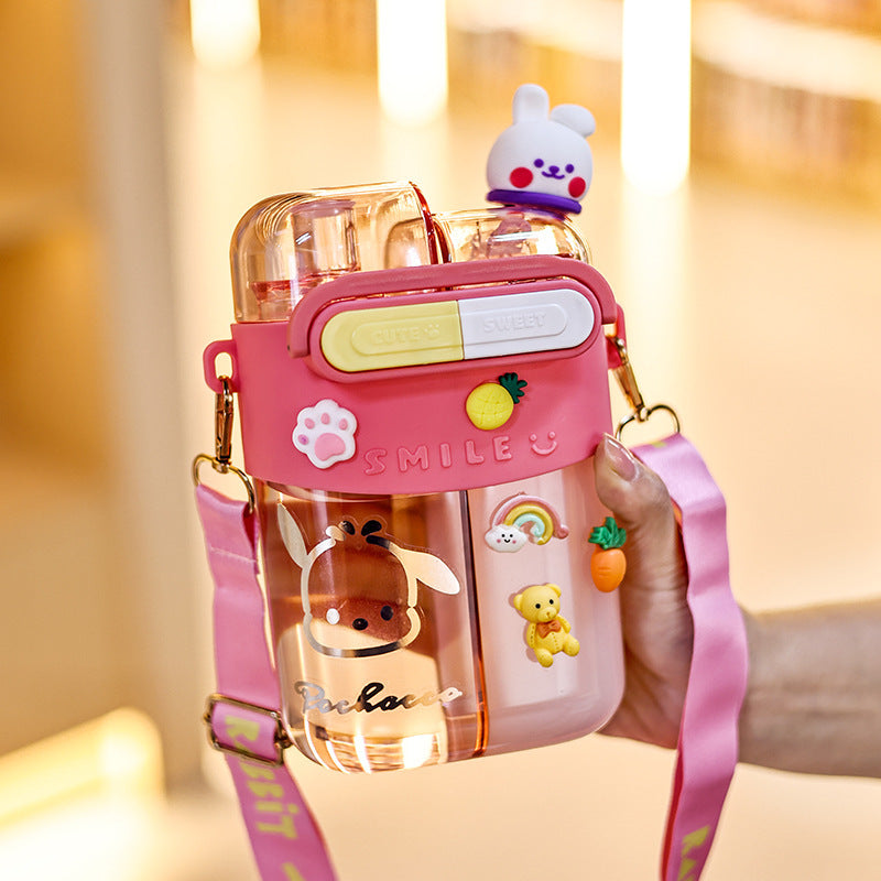 2025Cartoon Children's Special Straw Cup Large Capacity Water Cup High Temperature Resistant Double Cup Diagonal Water Bottle Anti-fall Cup