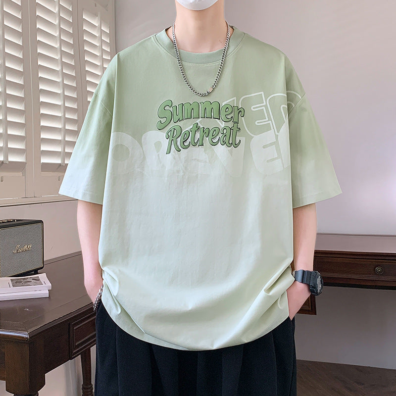 2025Summer new gradient color short sleeves t Men's Cool Loose Half Sleeve Shirt T Trendy Brand Crew Neck Casual T-Shirt