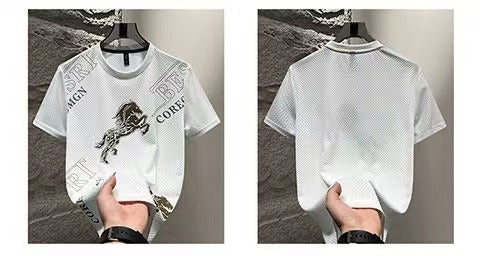 Foreign Trade Ice Silk Short Sleeve t Men's Summer Trendy Brand Short Sleeve T-Shirt2025New casual quick-dry men's top