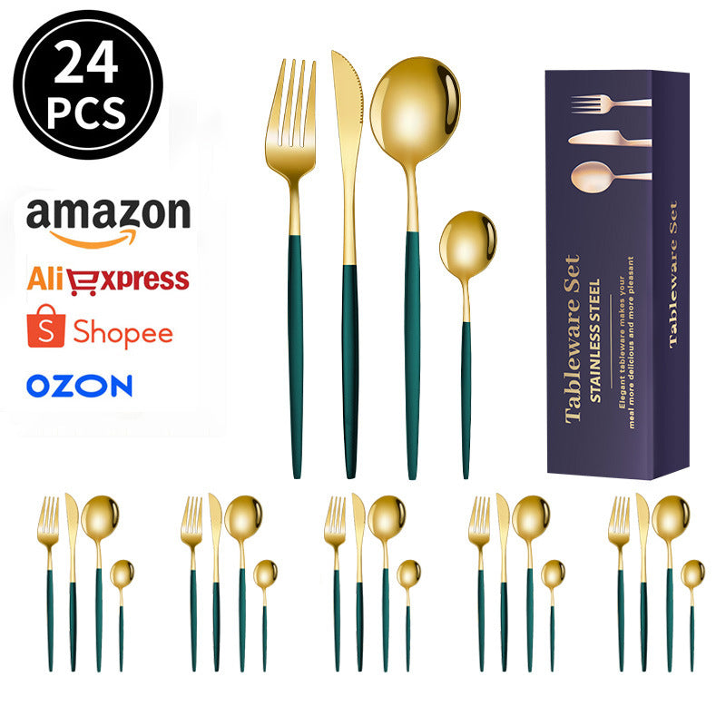 spoon Jieyang Manufacturer Wholesale Cross-Border Stainless Steel Tableware Set24Set Household Cutlery and Utensils