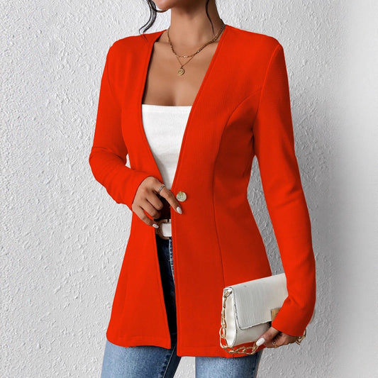 2025New Korean Fashion Style from Amazon Europe and America V Single Button Solid Color Long Sleeve Blazer