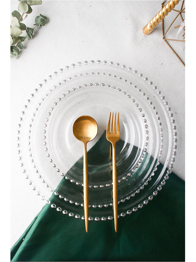Nordic Gold-Plated Bead Plate Luxury Glass Electroplated Plate Round Pearl Western Steak Plate Silver Large Size Bead Plate