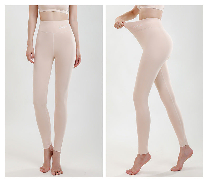 Wool Silk De Rong High Waist Slim Fit Leggings Women's Inner Wear Seamless Tummy Control Autumn Winter Pants Hip Lift Can Be Worn Outside