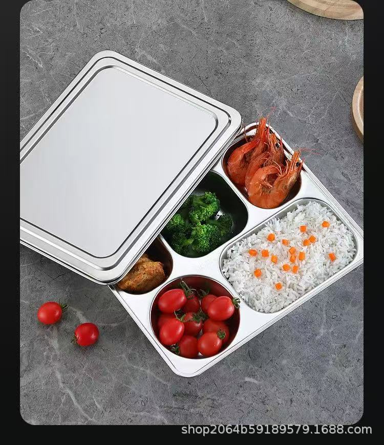 304Stainless Steel Compartmented Student Dinner Plate Thickened Canteen Dinner Plate Kindergarten Lunch Box Set Adult Meal Sharing