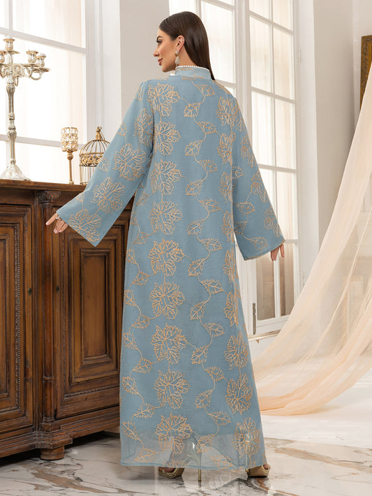 Cross-Border New Leaf Embroidery Tassel Middle Eastern Muslim Clothing Long Dress Fashion Elegant Cover-Up Dress Robe